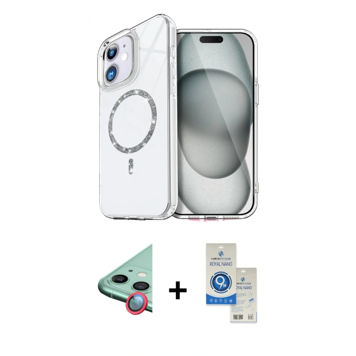 MARSİLYAN™- iPhone 11 Kılıf Kıvılcım Form Prime - Şeffaf Royal Nano Ekran Koruyucu + Raze Metal Kamera Lens - KI