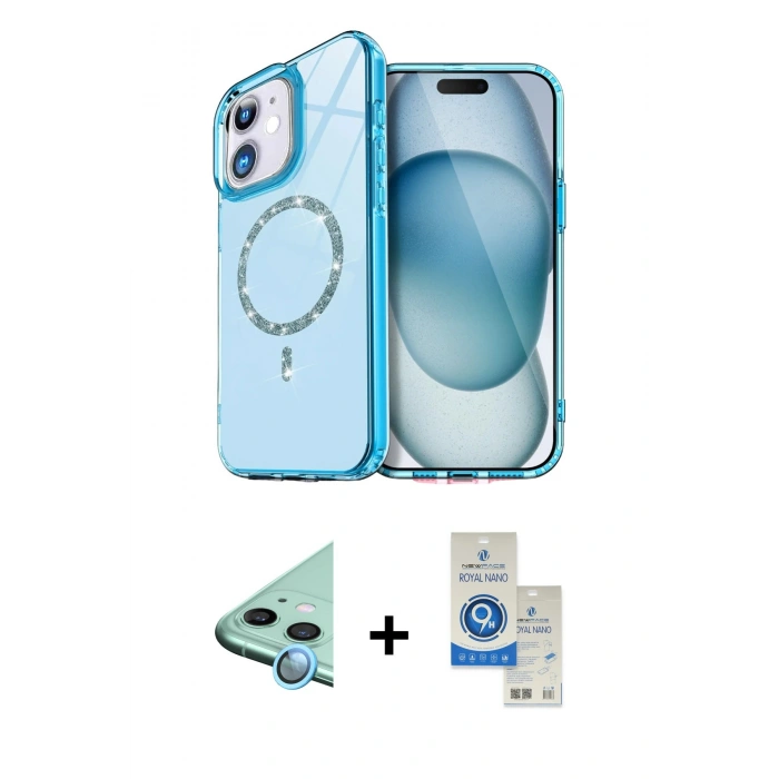 MARSİLYAN™- iPhone 11 Kılıf Kıvılcım Form Prime - Şeffaf Royal Nano Ekran Koruyucu + Raze Metal Kamera Lens - MI