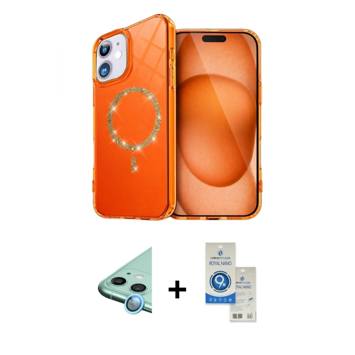 MARSİLYAN™- iPhone 11 Kılıf Kıvılcım Form Prime - Şeffaf Royal Nano Ekran Koruyucu + Raze Metal Kamera Lens - MI