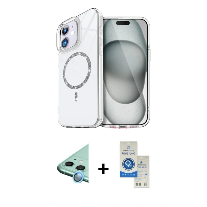 MARSİLYAN™- iPhone 11 Kılıf Kıvılcım Form Prime - Şeffaf Royal Nano Ekran Koruyucu + Raze Metal Kamera Lens - MI