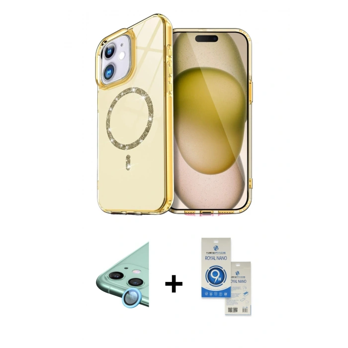 MARSİLYAN™- iPhone 11 Kılıf Kıvılcım Form Prime - Şeffaf Royal Nano Ekran Koruyucu + Raze Metal Kamera Lens - MI