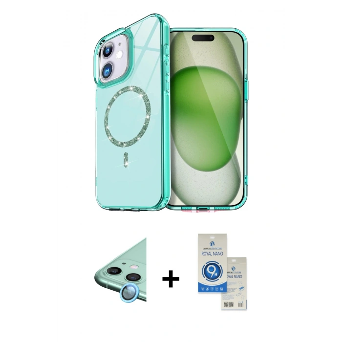 MARSİLYAN™- iPhone 11 Kılıf Kıvılcım Form Prime - Şeffaf Royal Nano Ekran Koruyucu + Raze Metal Kamera Lens - MI