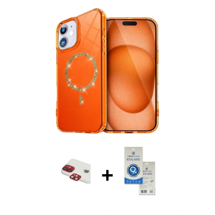 MARSİLYAN™- iPhone 11 Kılıf Kıvılcım Form Prime - Şeffaf Royal Nano Ekran Koruyucu + Pers Alüminyum Kamera Lens - KI