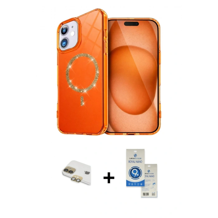 MARSİLYAN™- iPhone 11 Kılıf Kıvılcım Form Prime - Şeffaf Royal Nano Ekran Koruyucu + Pers Alüminyum Kamera Lens - GD