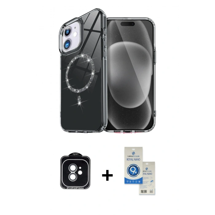 MARSİLYAN™- iPhone 11 Kılıf Kıvılcım Form Prime - Şeffaf Royal Nano Ekran Koruyucu + PVD Metal Kamera Lens - YL