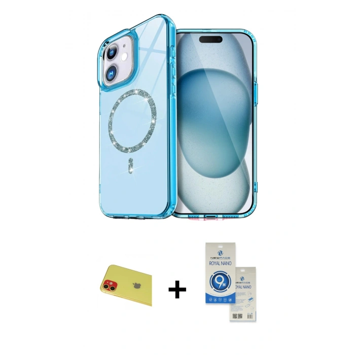 MARSİLYAN™- iPhone 11 Kılıf Kıvılcım Form Prime - Şeffaf Royal Nano Ekran Koruyucu + Rainbow Kamera Lens Koruma Cam - KI
