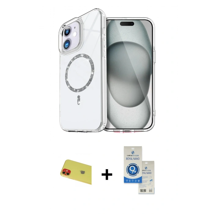 MARSİLYAN™- iPhone 11 Kılıf Kıvılcım Form Prime - Şeffaf Royal Nano Ekran Koruyucu + Rainbow Kamera Lens Koruma Cam - KI