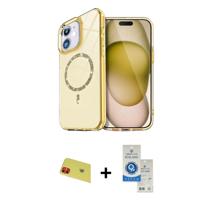 MARSİLYAN™- iPhone 11 Kılıf Kıvılcım Form Prime - Şeffaf Royal Nano Ekran Koruyucu + Rainbow Kamera Lens Koruma Cam - KI
