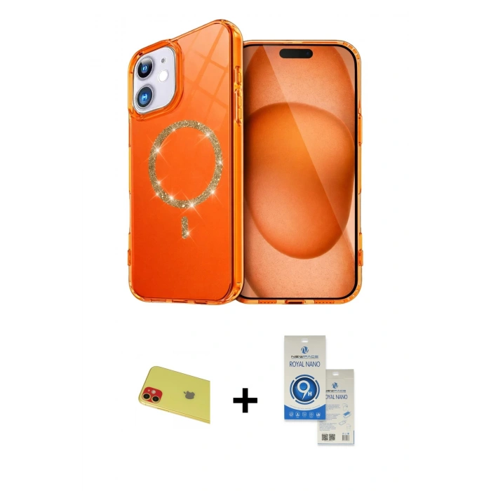 MARSİLYAN™- iPhone 11 Kılıf Kıvılcım Form Prime - Şeffaf Royal Nano Ekran Koruyucu + Rainbow Kamera Lens Koruma Cam - KI