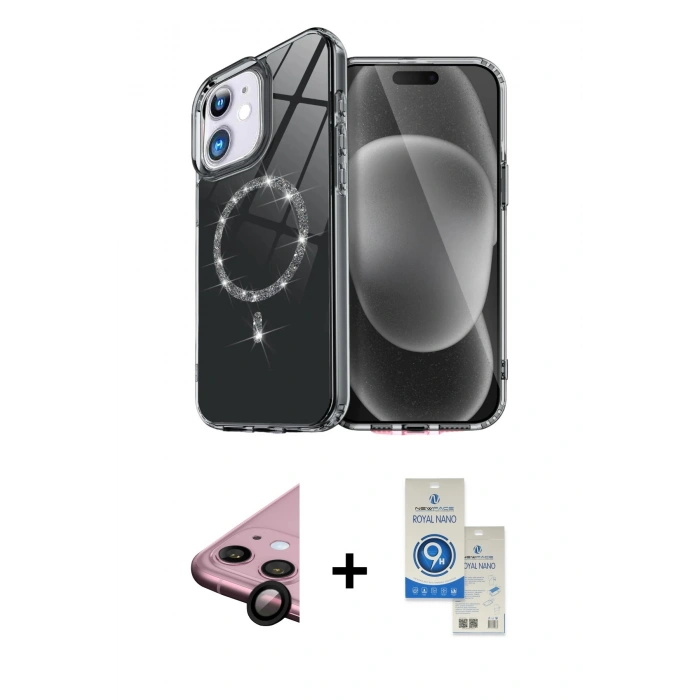 MARSİLYAN™- iPhone 11 Kılıf Kıvılcım Form Prime - Şeffaf Royal Nano Ekran Koruyucu + Raze Metal Kamera Lens - SH