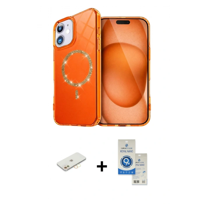 MARSİLYAN™- iPhone 11 Kılıf Kıvılcım Form Prime - Şeffaf Royal Nano Ekran Koruyucu + Renkli Kamera Lens Koruma Cam - SI