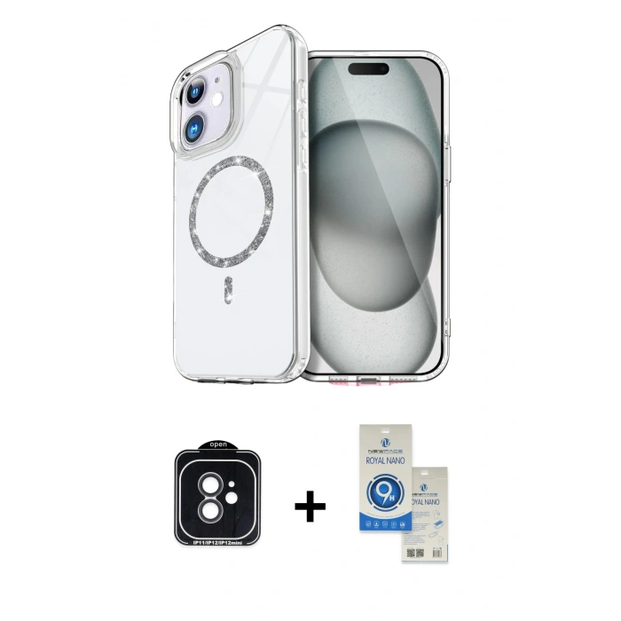 MARSİLYAN™- iPhone 11 Kılıf Kıvılcım Form Prime - Şeffaf Royal Nano Ekran Koruyucu + PVD Metal Kamera Lens - SH