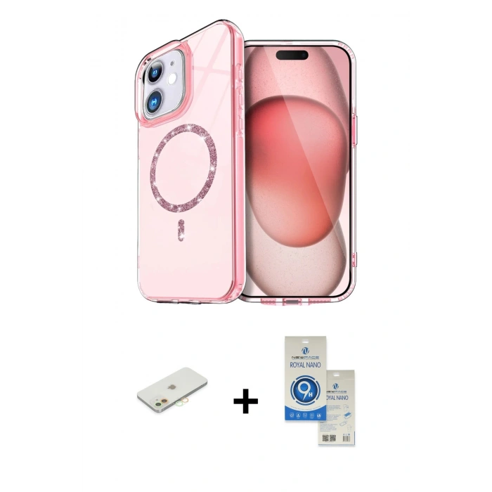 MARSİLYAN™- iPhone 11 Kılıf Kıvılcım Form Prime - Şeffaf Royal Nano Ekran Koruyucu + Renkli Kamera Lens Koruma Cam - TU