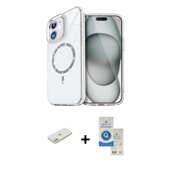 MARSİLYAN™- iPhone 11 Kılıf Kıvılcım Form Prime - Şeffaf Royal Nano Ekran Koruyucu + Renkli Kamera Lens Koruma Cam - TU
