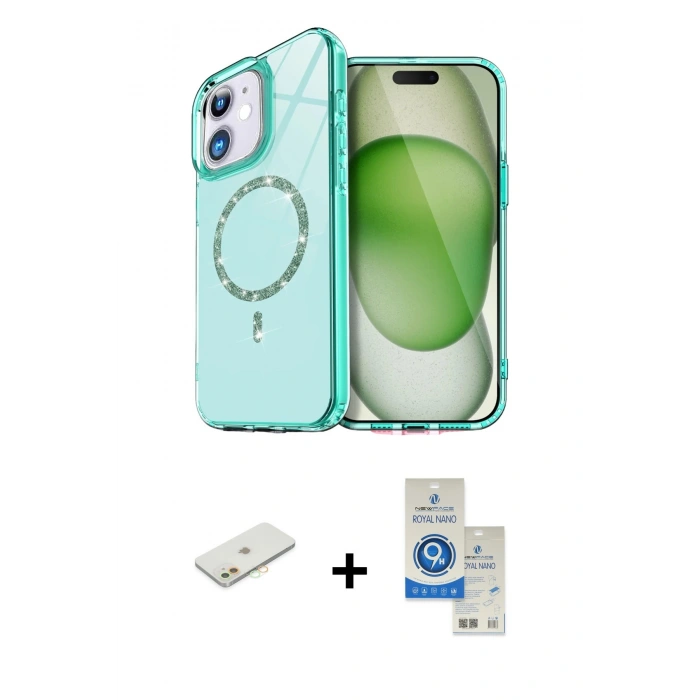 MARSİLYAN™- iPhone 11 Kılıf Kıvılcım Form Prime - Şeffaf Royal Nano Ekran Koruyucu + Renkli Kamera Lens Koruma Cam - TU