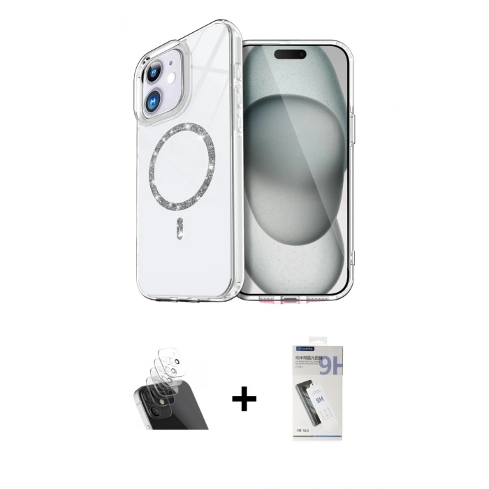 MARSİLYAN™- iPhone 11 Kılıf Kıvılcım Form Prime - Şeffaf Uv Polymer Nano Ekran Koruyucu + Kamera Lens Koruma Cam - SF