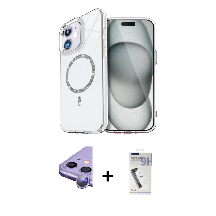 MARSİLYAN™- iPhone 11 Kılıf Kıvılcım Form Prime - Şeffaf Uv Polymer Nano Ekran Koruyucu + Raze Metal Kamera Lens - MR