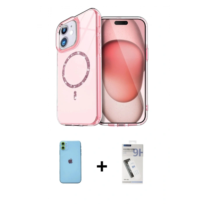 MARSİLYAN™- iPhone 11 Kılıf Kıvılcım Form Prime - Şeffaf Uv Polymer Nano Ekran Koruyucu + Neon Fosforlu Kamera Lens - YL