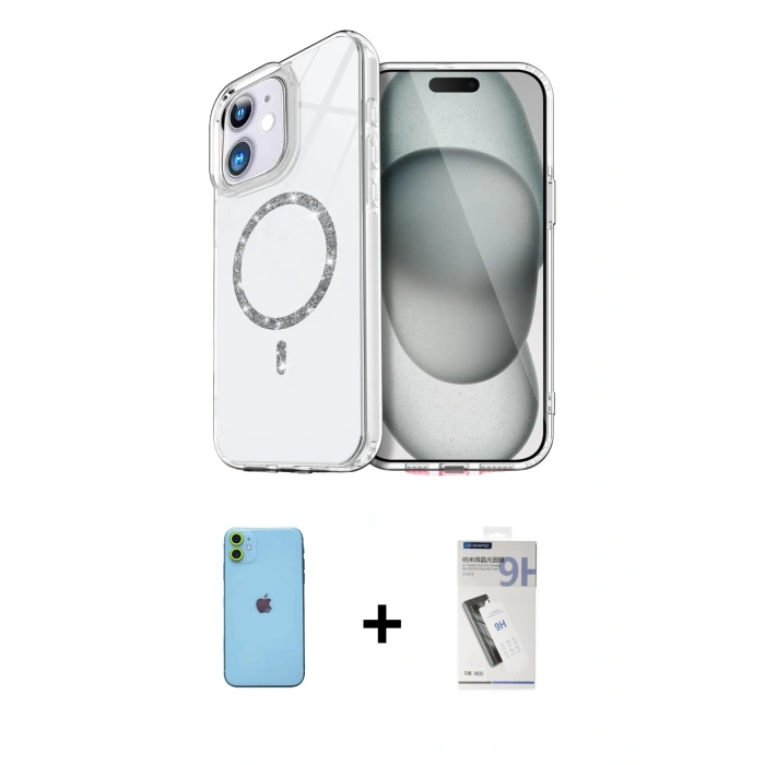 MARSİLYAN™- iPhone 11 Kılıf Kıvılcım Form Prime - Şeffaf Uv Polymer Nano Ekran Koruyucu + Neon Fosforlu Kamera Lens - YL