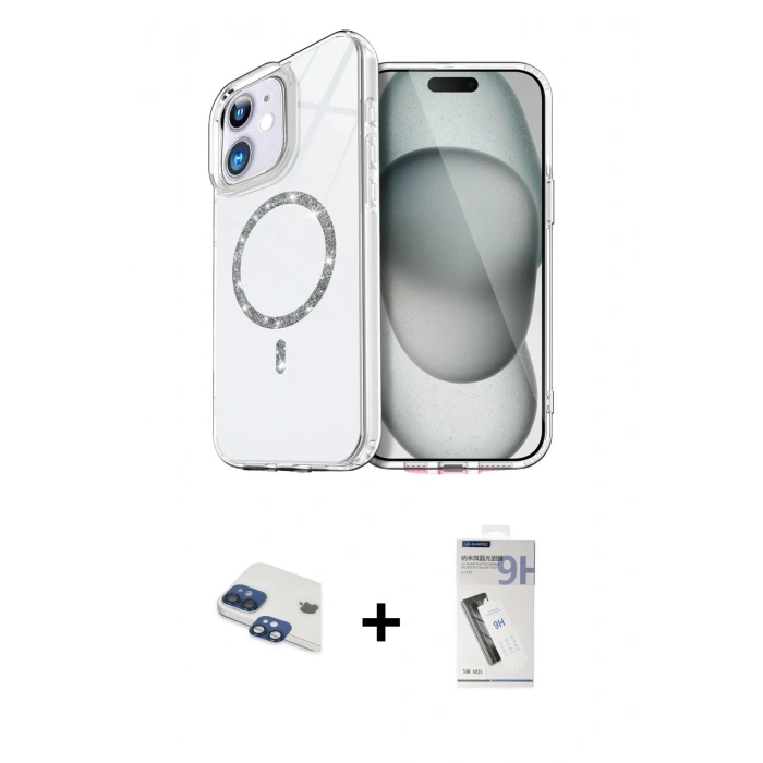 MARSİLYAN™- iPhone 11 Kılıf Kıvılcım Form Prime - Şeffaf Uv Polymer Nano Ekran Koruyucu + Pers Alüminyum Kamera Lens - LT
