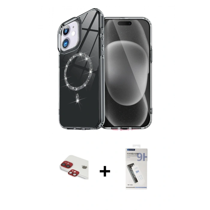 MARSİLYAN™- iPhone 11 Kılıf Kıvılcım Form Prime - Şeffaf Uv Polymer Nano Ekran Koruyucu + Pers Alüminyum Kamera Lens - KI