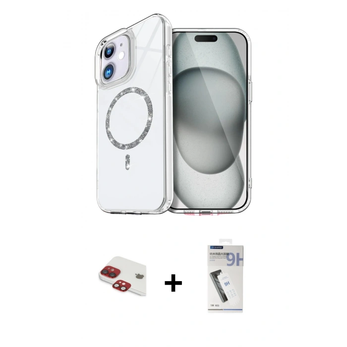 MARSİLYAN™- iPhone 11 Kılıf Kıvılcım Form Prime - Şeffaf Uv Polymer Nano Ekran Koruyucu + Pers Alüminyum Kamera Lens - KI