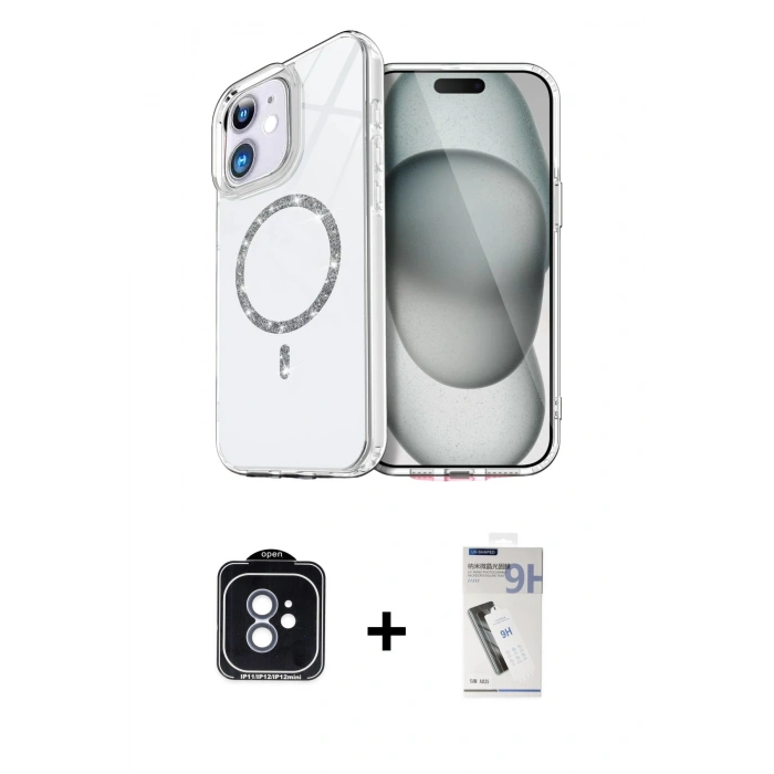 MARSİLYAN™- iPhone 11 Kılıf Kıvılcım Form Prime - Şeffaf Uv Polymer Nano Ekran Koruyucu + PVD Metal Kamera Lens - MI