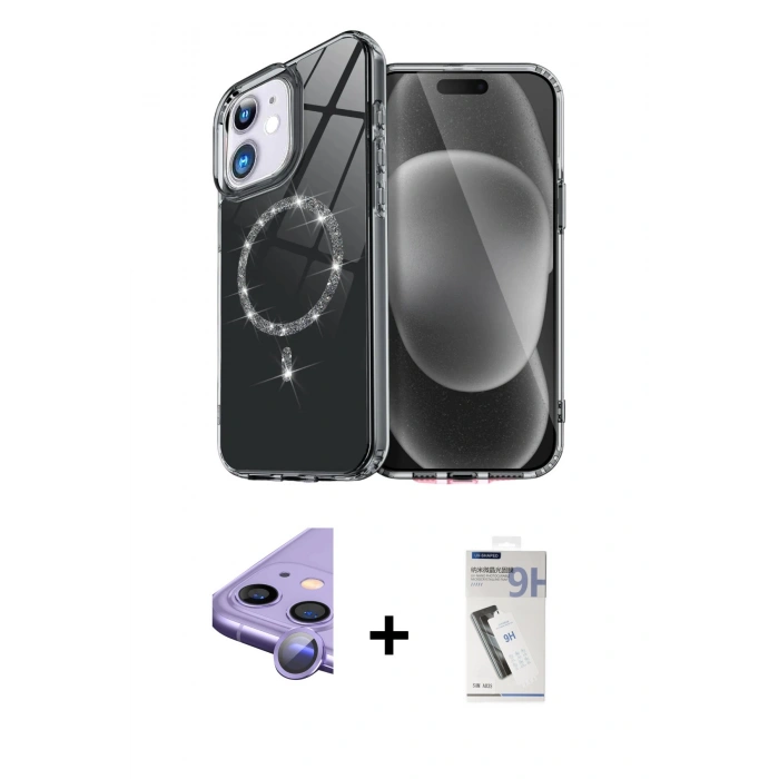 MARSİLYAN™- iPhone 11 Kılıf Kıvılcım Form Prime - Şeffaf Uv Polymer Nano Ekran Koruyucu + Raze Metal Kamera Lens - MR