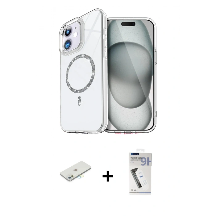 MARSİLYAN™- iPhone 11 Kılıf Kıvılcım Form Prime - Şeffaf Uv Polymer Nano Ekran Koruyucu + Renkli Kamera Lens Koruma Cam - SI