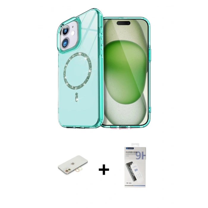 MARSİLYAN™- iPhone 11 Kılıf Kıvılcım Form Prime - Şeffaf Uv Polymer Nano Ekran Koruyucu + Renkli Kamera Lens Koruma Cam - SI