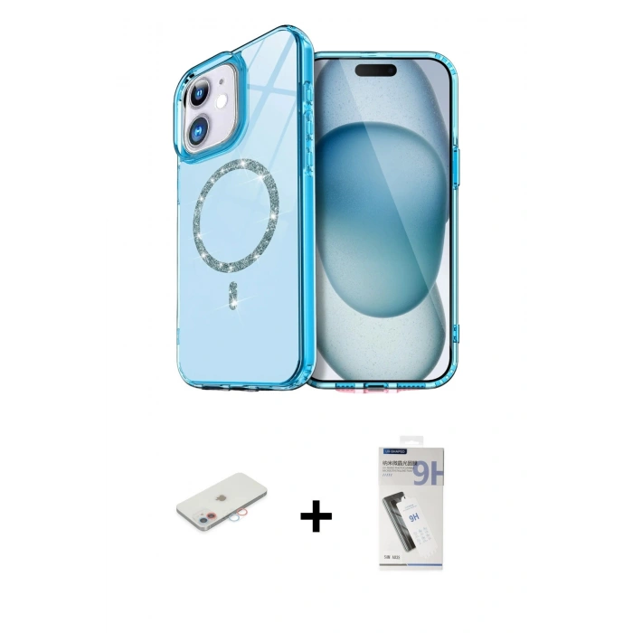 MARSİLYAN™- iPhone 11 Kılıf Kıvılcım Form Prime - Şeffaf Uv Polymer Nano Ekran Koruyucu + Renkli Kamera Lens Koruma Cam - PE