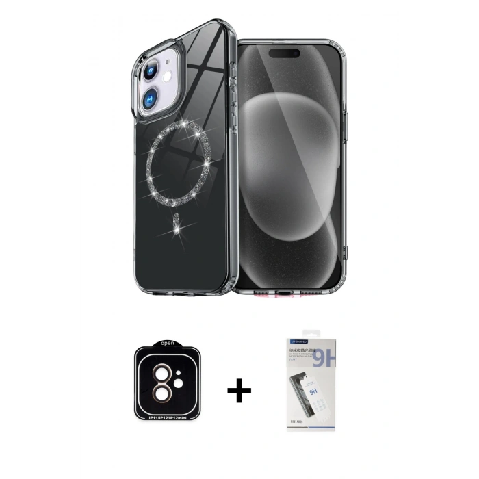 MARSİLYAN™- iPhone 11 Kılıf Kıvılcım Form Prime - Şeffaf Uv Polymer Nano Ekran Koruyucu + PVD Metal Kamera Lens - TU
