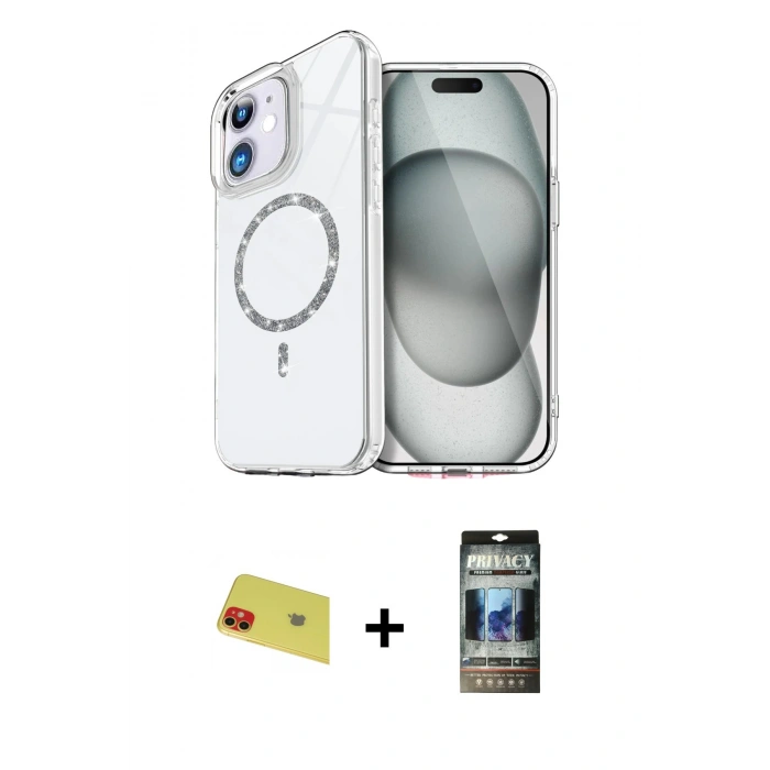 MARSİLYAN™- iPhone 11 Kılıf Kıvılcım Form Prime - Siyah 34D Hayalet Izgaralı Cam + Rainbow Kamera Lens Koruma Cam - KI