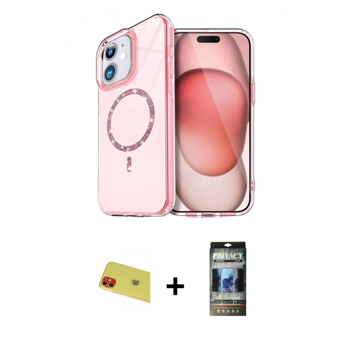 MARSİLYAN™- iPhone 11 Kılıf Kıvılcım Form Prime - Siyah 34D Hayalet Izgaralı Cam + Rainbow Kamera Lens Koruma Cam - KI