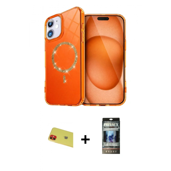 MARSİLYAN™- iPhone 11 Kılıf Kıvılcım Form Prime - Siyah 34D Hayalet Izgaralı Cam + Rainbow Kamera Lens Koruma Cam - KI