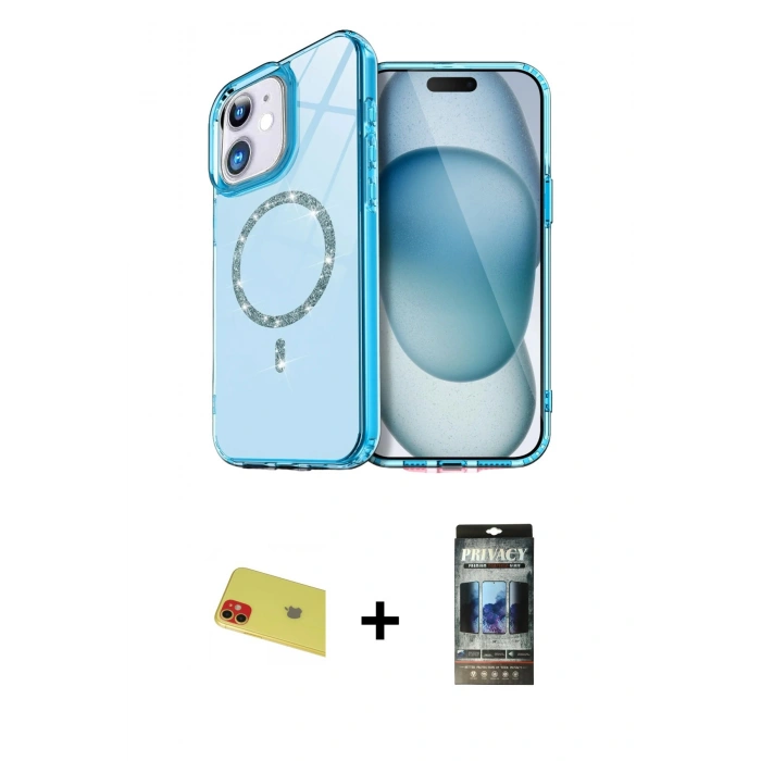 MARSİLYAN™- iPhone 11 Kılıf Kıvılcım Form Prime - Siyah 34D Hayalet Izgaralı Cam + Rainbow Kamera Lens Koruma Cam - KI