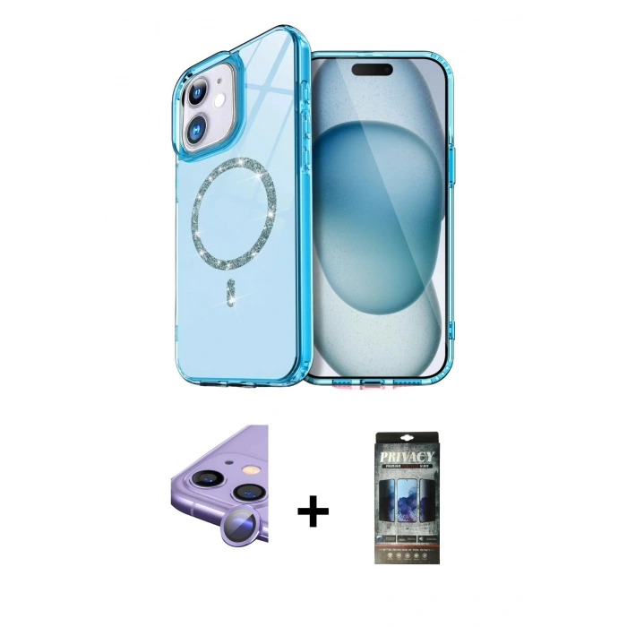 MARSİLYAN™- iPhone 11 Kılıf Kıvılcım Form Prime - Siyah 34D Hayalet Izgaralı Cam + Raze Metal Kamera Lens - MR