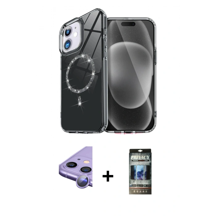 MARSİLYAN™- iPhone 11 Kılıf Kıvılcım Form Prime - Siyah 34D Hayalet Izgaralı Cam + Raze Metal Kamera Lens - MR