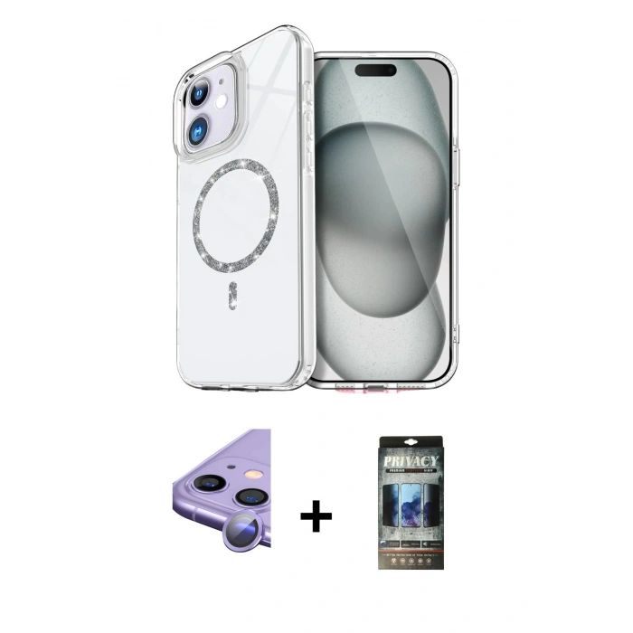 MARSİLYAN™- iPhone 11 Kılıf Kıvılcım Form Prime - Siyah 34D Hayalet Izgaralı Cam + Raze Metal Kamera Lens - MR
