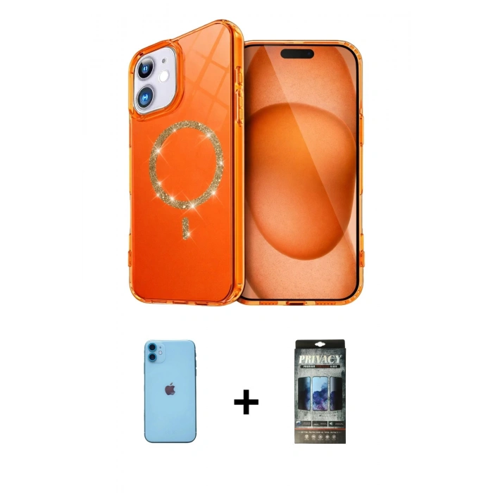 MARSİLYAN™- iPhone 11 Kılıf Kıvılcım Form Prime - Siyah 34D Hayalet Izgaralı Cam + Neon Fosforlu Kamera Lens - MI