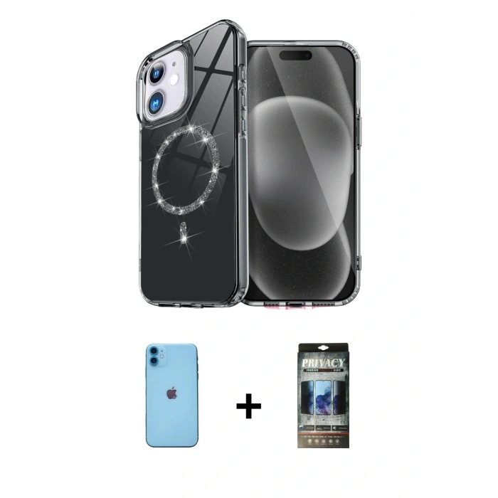 MARSİLYAN™- iPhone 11 Kılıf Kıvılcım Form Prime - Siyah 34D Hayalet Izgaralı Cam + Neon Fosforlu Kamera Lens - MI