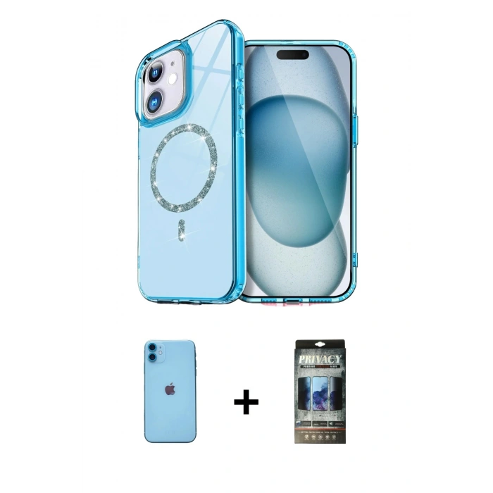 MARSİLYAN™- iPhone 11 Kılıf Kıvılcım Form Prime - Siyah 34D Hayalet Izgaralı Cam + Neon Fosforlu Kamera Lens - MI