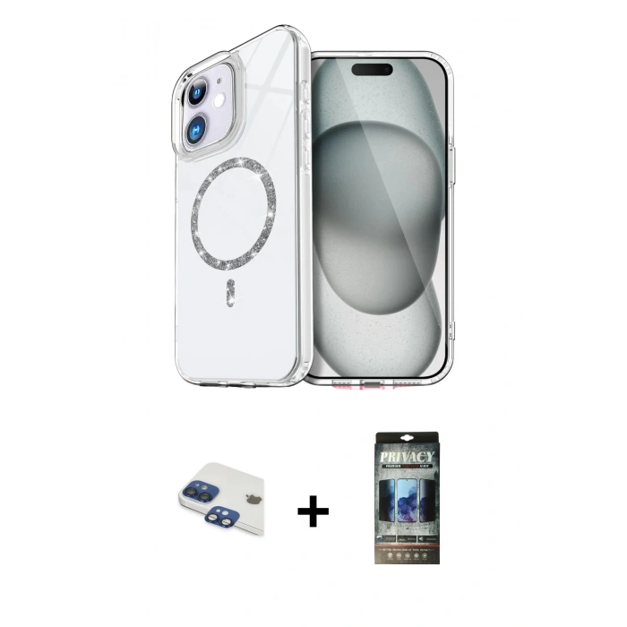 MARSİLYAN™- iPhone 11 Kılıf Kıvılcım Form Prime - Siyah 34D Hayalet Izgaralı Cam + Pers Alüminyum Kamera Lens - LT