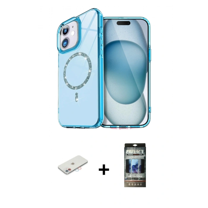 MARSİLYAN™- iPhone 11 Kılıf Kıvılcım Form Prime - Siyah 34D Hayalet Izgaralı Cam + Renkli Kamera Lens Koruma Cam - PE