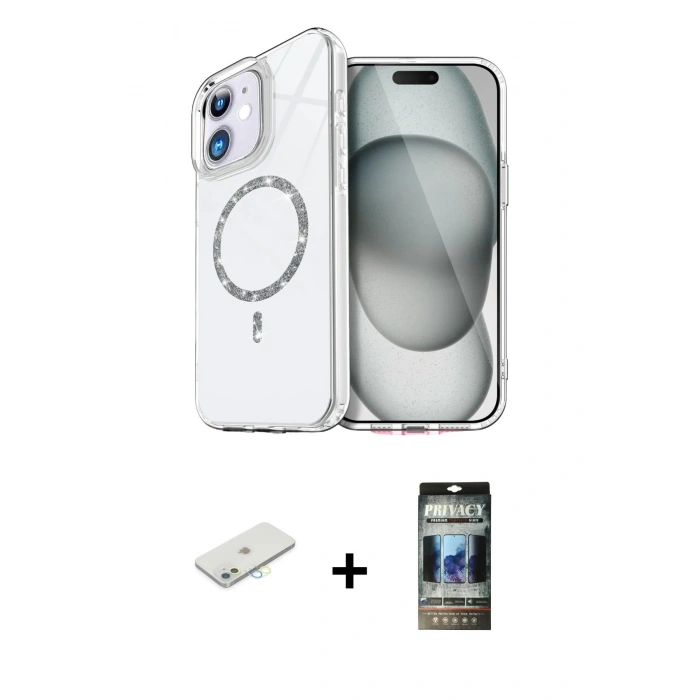 MARSİLYAN™- iPhone 11 Kılıf Kıvılcım Form Prime - Siyah 34D Hayalet Izgaralı Cam + Renkli Kamera Lens Koruma Cam - SI