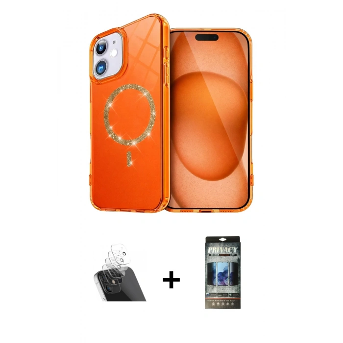 MARSİLYAN™- iPhone 11 Kılıf Kıvılcım Form Prime - Siyah 34D Hayalet Izgaralı Cam + Şeffaf Kamera Lens Koruma Cam
