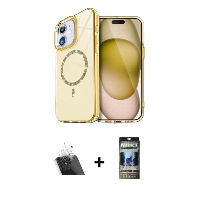 MARSİLYAN™- iPhone 11 Kılıf Kıvılcım Form Prime - Siyah 34D Hayalet Izgaralı Cam + Şeffaf Kamera Lens Koruma Cam