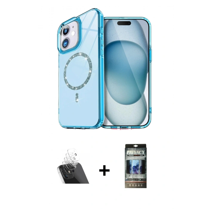 MARSİLYAN™- iPhone 11 Kılıf Kıvılcım Form Prime - Siyah 34D Hayalet Izgaralı Cam + Şeffaf Kamera Lens Koruma Cam