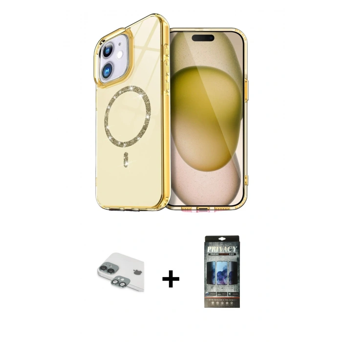 MARSİLYAN™- iPhone 11 Kılıf Kıvılcım Form Prime - Siyah 34D Hayalet Izgaralı Cam + Pers Alüminyum Kamera Lens - YL