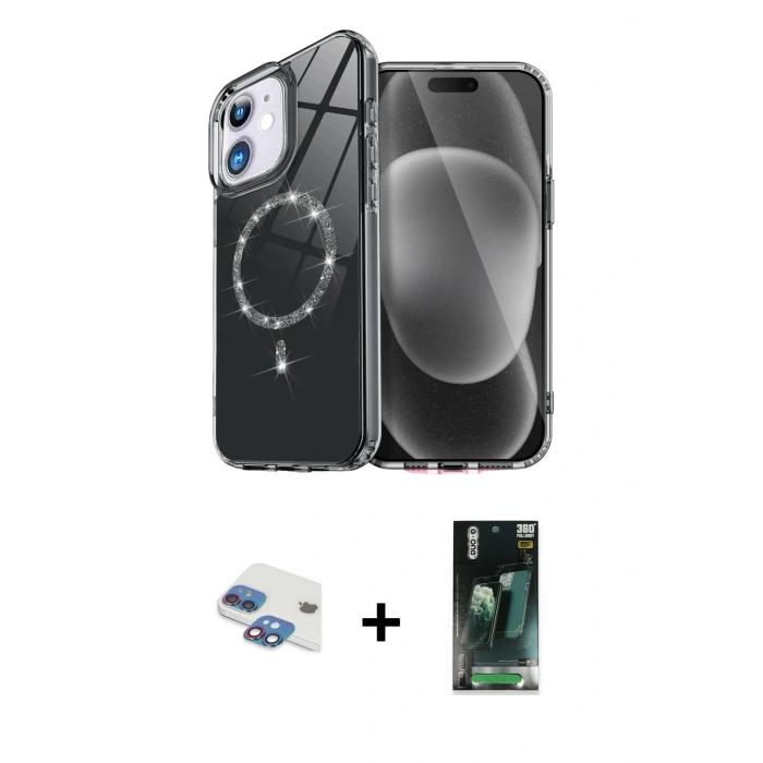 MARSİLYAN™- iPhone 11 Kılıf Kıvılcım Form Prime - Siyah 360 Mat Full Body Arka Koruyucu + Pers Alüminyum Kamera Lens - GI